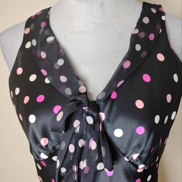 ECI New York Y2K Silk Babydoll Dress 8 Bow Front Retro Pin-Up Polka Dot Barbie - Picture 3 of 10